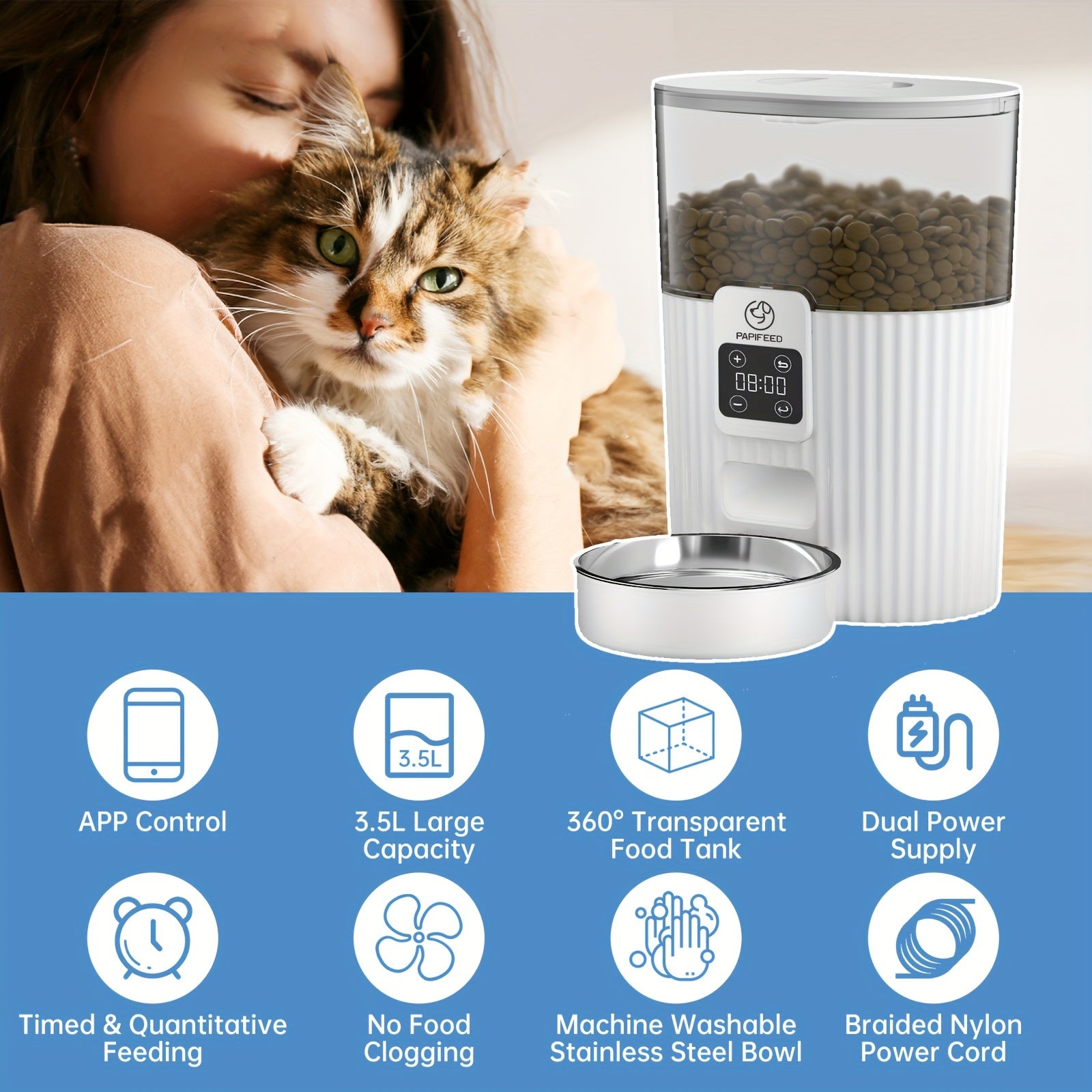 🐾 PAPIFEED Automatic Cat Feeder – Smart Feeding, Happy Pet